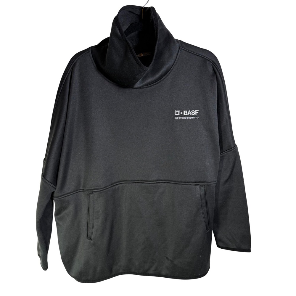 The North Face Womens XL Black Funnel Neck Oversized Fleece Pullover CORP. LOGO